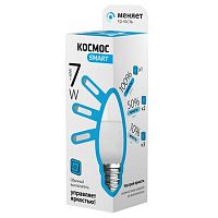 Лампа светодиодная Космос Smart С37 Свеча Е27 220В 7Вт 4500К 3 режима 37х99мм картинка 